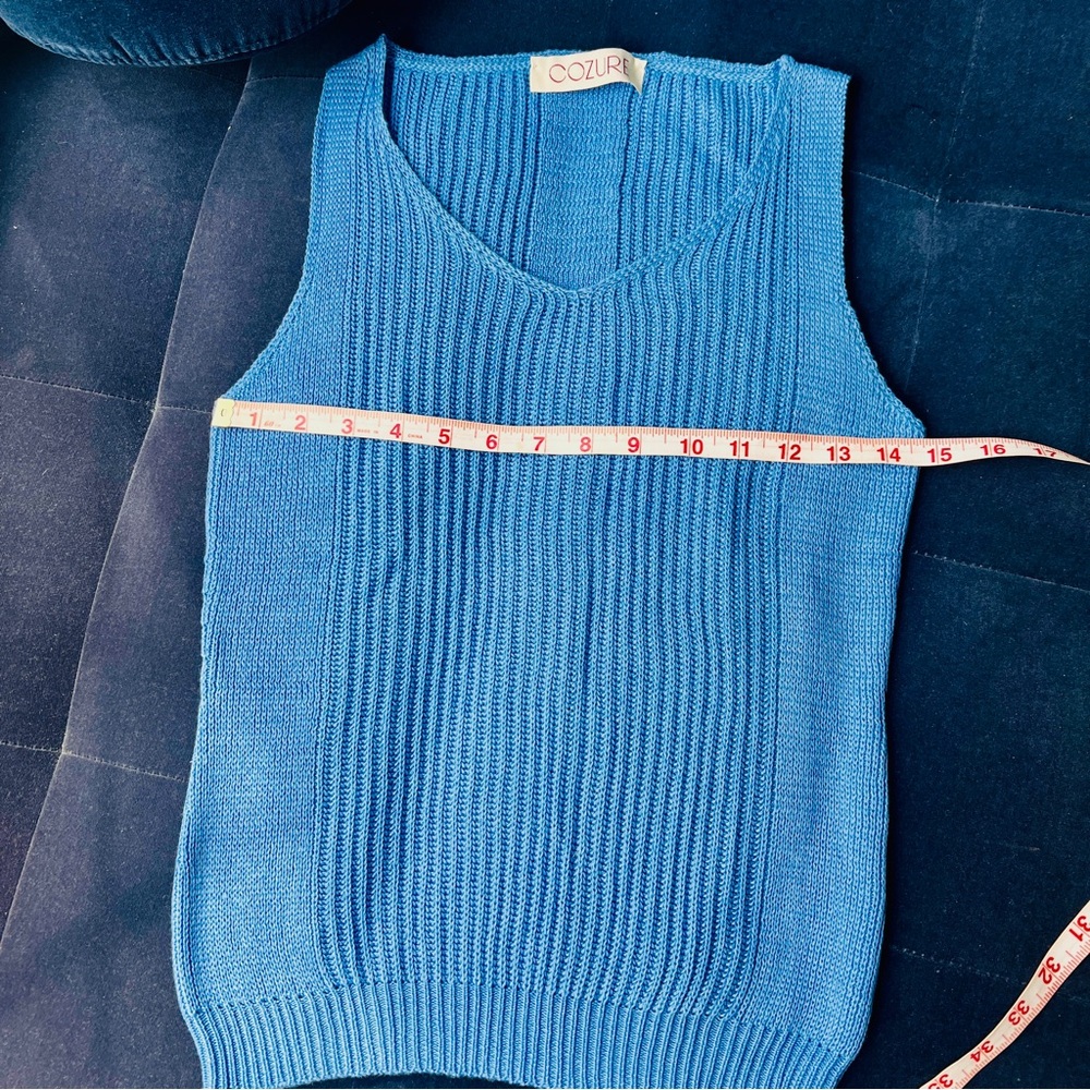 NWT L/XL Blue Sweater Tank,Ribbed Sweater Shell, Knit Tank Top Cotton Cashmere - Picture 5 of 6